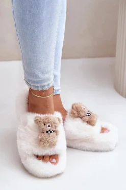 Kapcie Klasyczne|Klapki Z Futerkiem></noscript>Boto Futrzane Kapcie Damskie Z Misiem Białe Romania