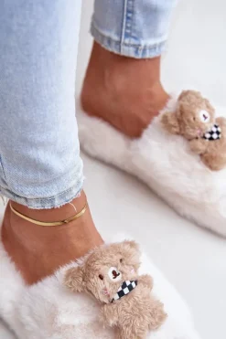 Kapcie Klasyczne|Klapki Z Futerkiem></noscript>Boto Futrzane Kapcie Damskie Z Misiem Białe Romania