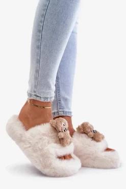 Kapcie Klasyczne|Klapki Z Futerkiem></noscript>Boto Futrzane Kapcie Damskie Z Misiem Białe Romania