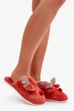 New Boto Futrzane Kapcie Damskie Z Motywem Renifera Koralowe Sennalith Czerwony