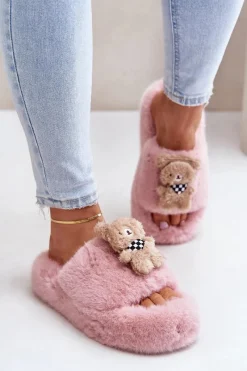 Kapcie Klasyczne|Klapki Z Futerkiem>Boto Futrzane Kapcie Damskie Z Misiem Różowe Romania