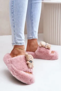 Kapcie Klasyczne|Klapki Z Futerkiem>Boto Futrzane Kapcie Damskie Z Misiem Różowe Romania