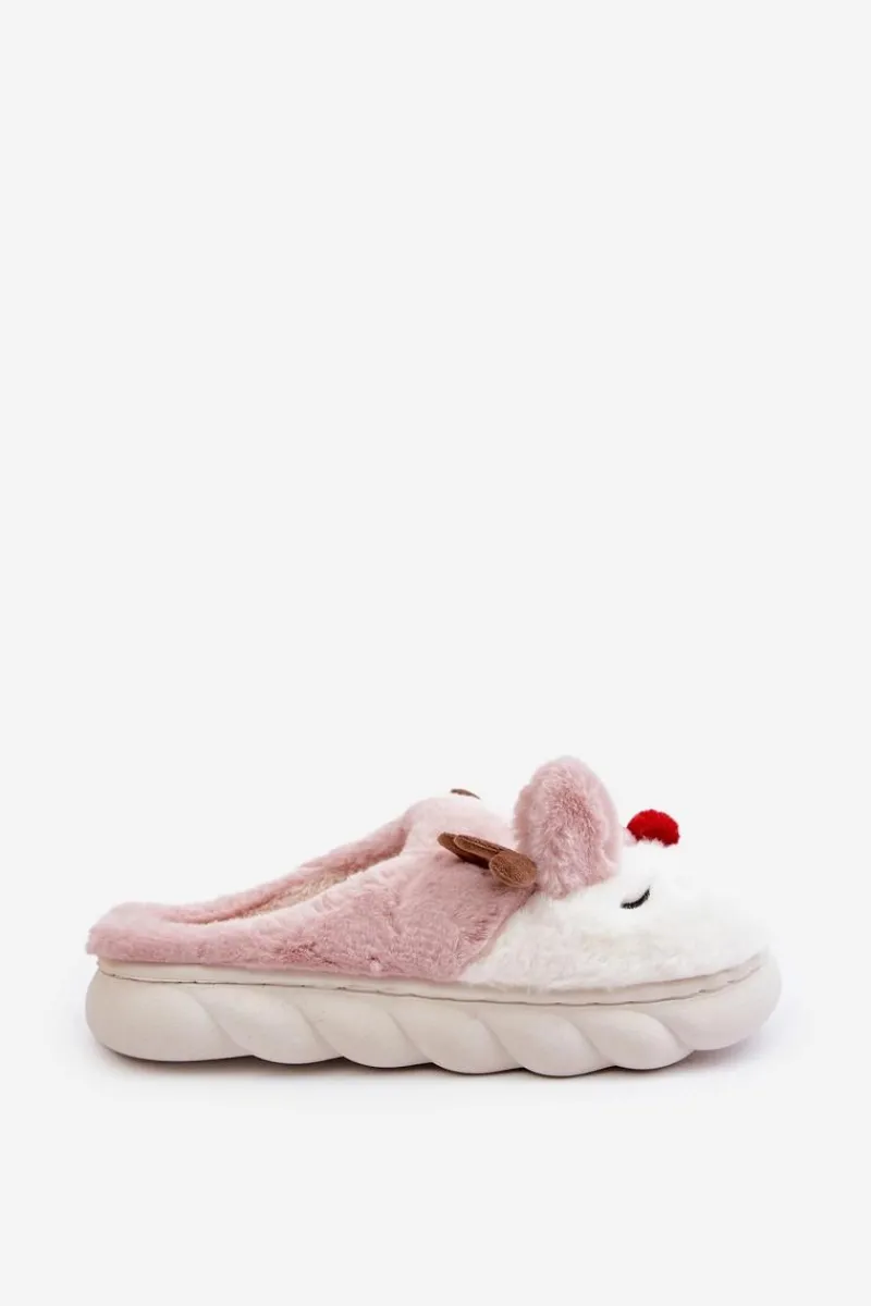 Kapcie Klasyczne>Boto Futrzane Kapcie Damskie Z Motywem Renifera Różowe Wistira Różowy