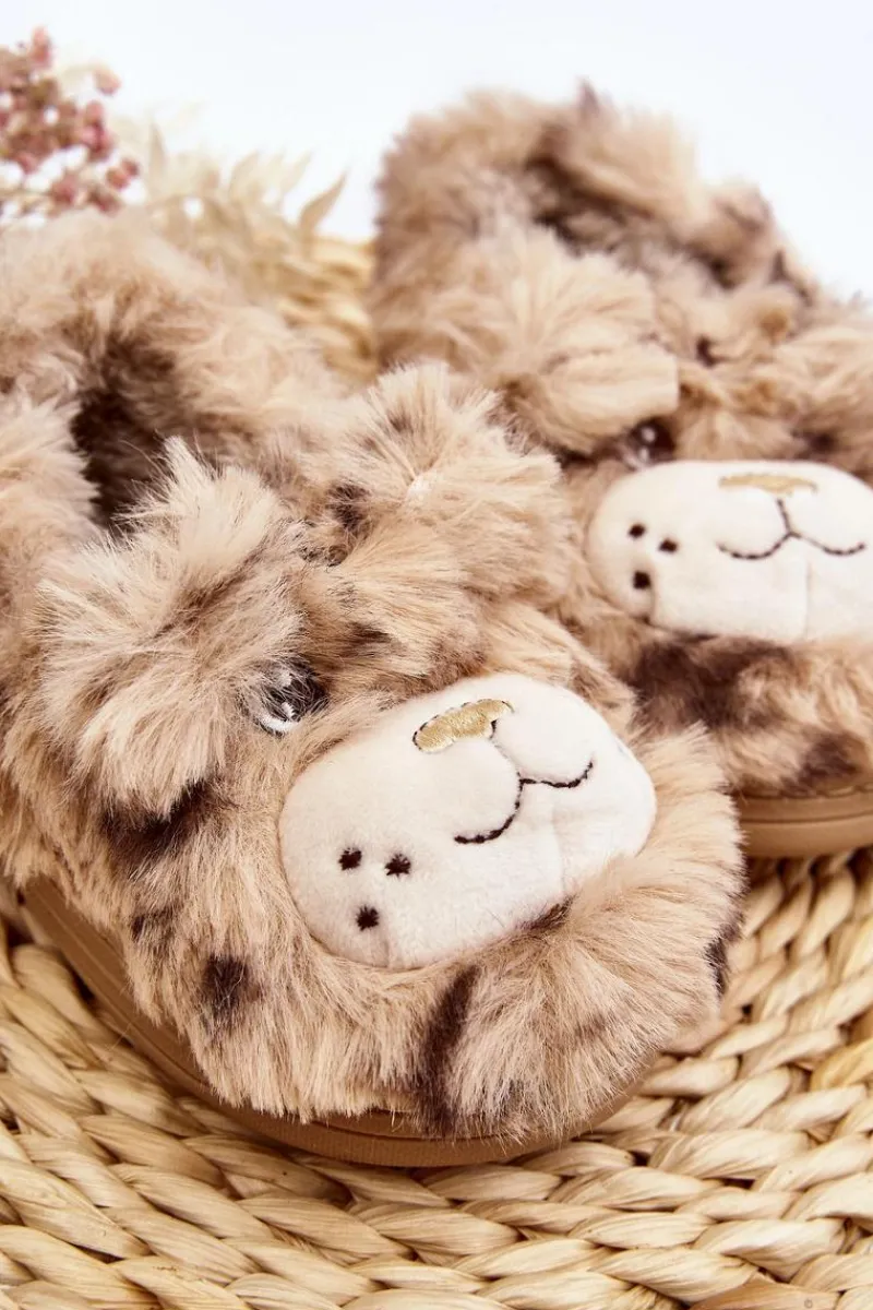 Dziewczęce>Boto Futrzane Kapcie Dziecięce Z Misiem Beżowe Apolanie
