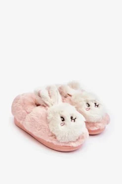 Best Futrzane Kapcie Dziecięce Z Króliczkiem Jasnoróżowe Apolanie Dzieci Dziewczęce