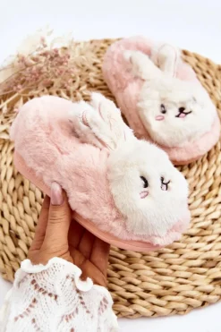 Best Futrzane Kapcie Dziecięce Z Króliczkiem Jasnoróżowe Apolanie Dzieci Dziewczęce