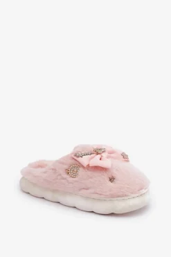 New Boto Futrzane Kapcie Z Kokardką I Przypinkami Różowe Annalira Różowy