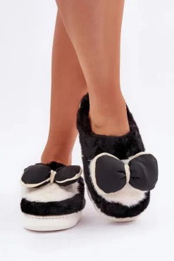 Online Boto Futrzane Kapcie Z Kokardką Czarne Grilis Czarny