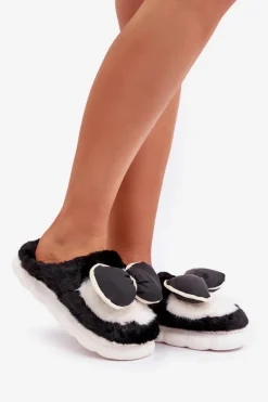 Online Boto Futrzane Kapcie Z Kokardką Czarne Grilis Czarny