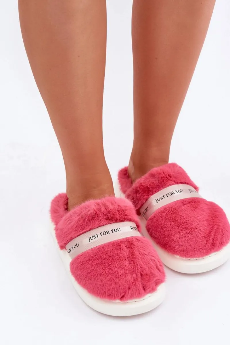 Best Futrzane Kapcie Z Ozdobnym Paskiem Różowe Savalithea Damskie Kapcie Klasyczne