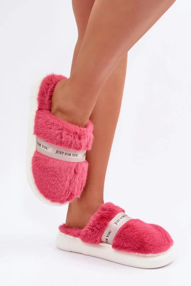 Best Futrzane Kapcie Z Ozdobnym Paskiem Różowe Savalithea Damskie Kapcie Klasyczne