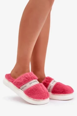 Best Futrzane Kapcie Z Ozdobnym Paskiem Różowe Savalithea Damskie Kapcie Klasyczne