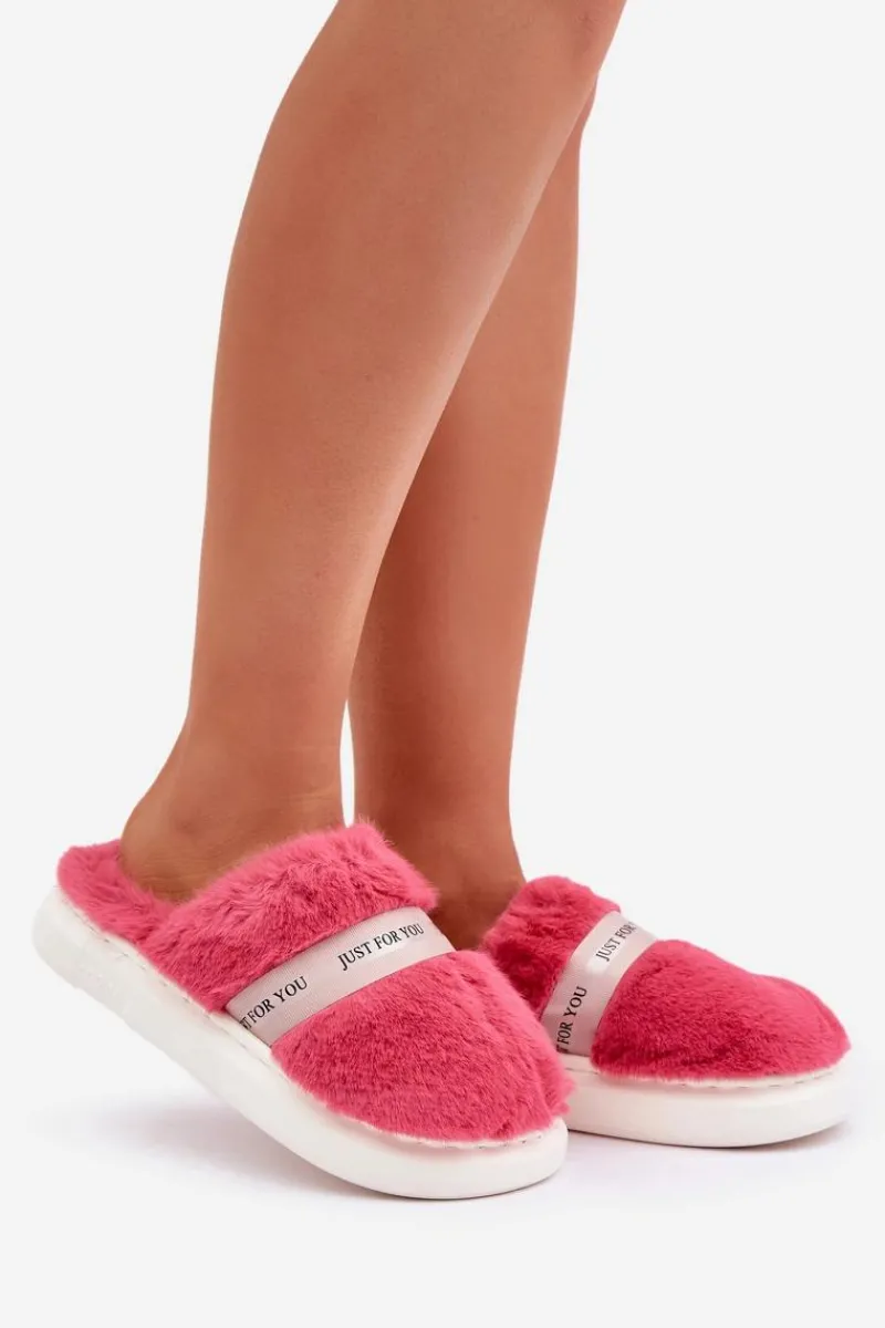 Best Futrzane Kapcie Z Ozdobnym Paskiem Różowe Savalithea Damskie Kapcie Klasyczne