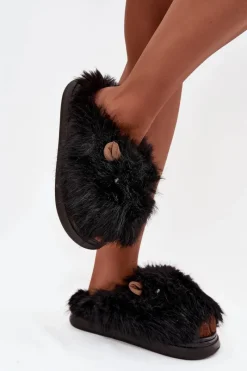 Sale Futrzane Kapice Damskie Kapibary Czarne Pravelle Damskie Kapcie Klasyczne