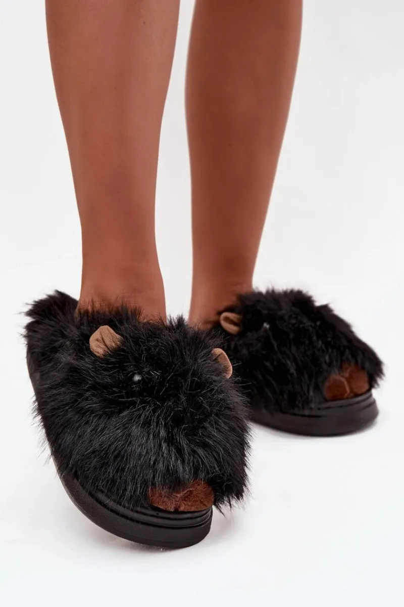 Sale Futrzane Kapice Damskie Kapibary Czarne Pravelle Damskie Kapcie Klasyczne