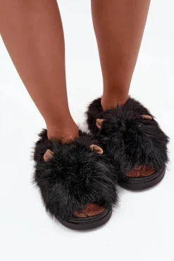 Sale Futrzane Kapice Damskie Kapibary Czarne Pravelle Damskie Kapcie Klasyczne
