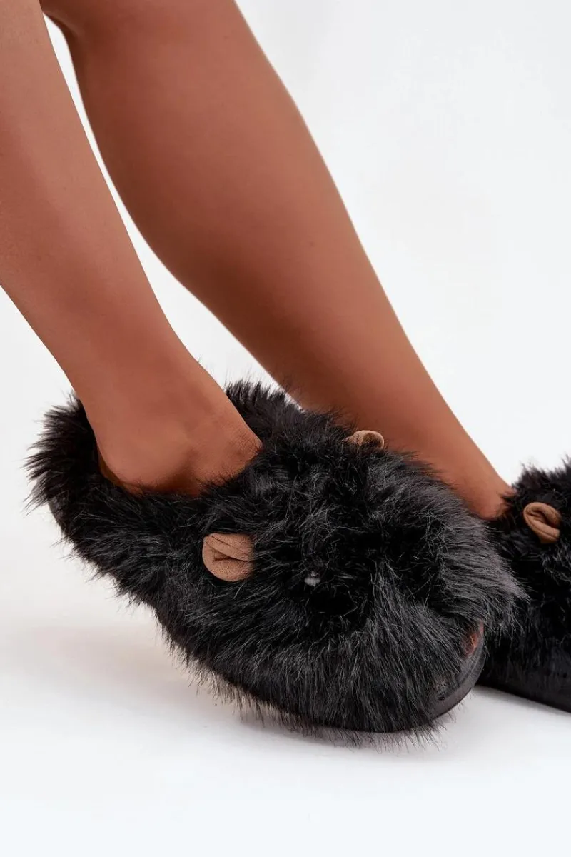 Sale Futrzane Kapice Damskie Kapibary Czarne Pravelle Damskie Kapcie Klasyczne