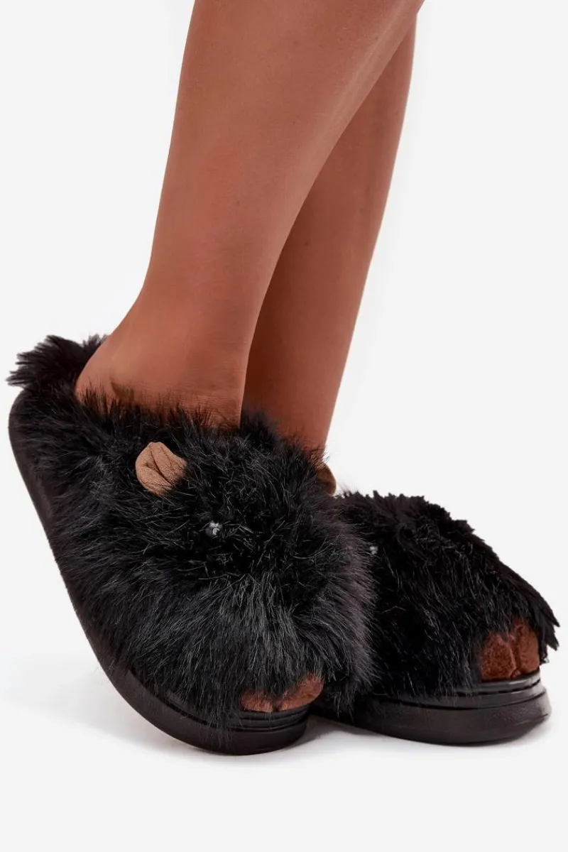 Sale Futrzane Kapice Damskie Kapibary Czarne Pravelle Damskie Kapcie Klasyczne