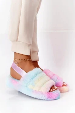 Outlet Futrzane Papcie Na Platformie Kolorowe Snowflake Damskie Kapcie Klasyczne