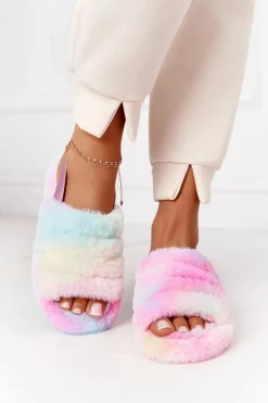 Outlet Futrzane Papcie Na Platformie Kolorowe Snowflake Damskie Kapcie Klasyczne