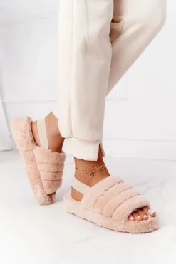 Sale Boto Futrzane Papcie Na Platformie Beżowe Snowflake