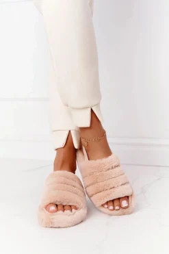 Sale Boto Futrzane Papcie Na Platformie Beżowe Snowflake