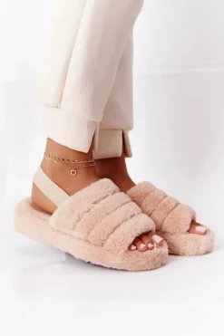 Sale Boto Futrzane Papcie Na Platformie Beżowe Snowflake