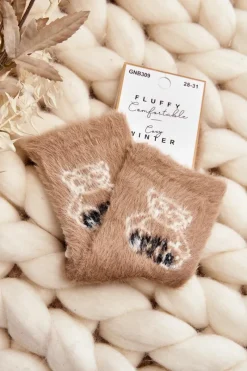 New Just Play Futrzane Skarpety Dziecięce Z Misiem Beżowe Beżowy