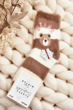 Just Play Futrzane Skarpety Dziecięce Z Misiem Brązowo-Białe