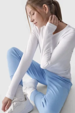 4F Gładka Koszulka Z Długim Rękawem Longsleeve WMM00TLONF376-10S Biała