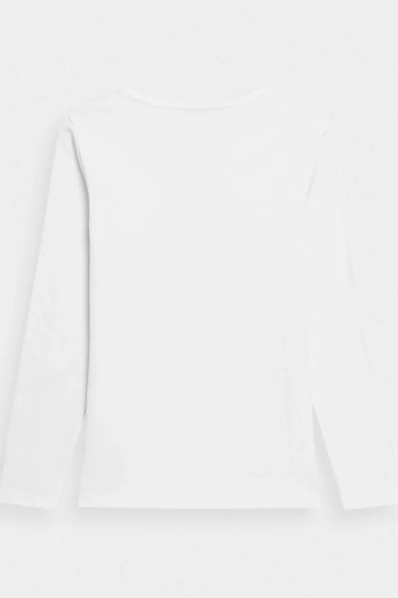 4F Gładka Koszulka Z Długim Rękawem Longsleeve WMM00TLONF376-10S Biała
