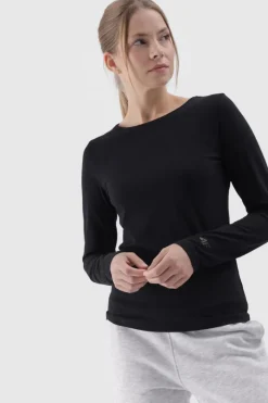 Hot Gładka Koszulka Z Długim Rękawem Longsleeve WMM00TLONF376-20S Czarna Damskie T-Shirty Damskie|Odzież 4F