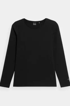 Hot Gładka Koszulka Z Długim Rękawem Longsleeve WMM00TLONF376-20S Czarna Damskie T-Shirty Damskie|Odzież 4F