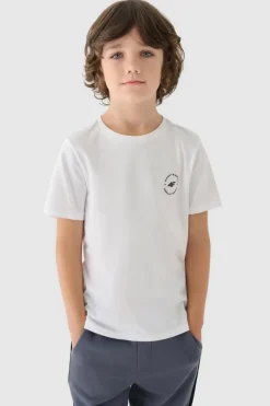 Online Gładki Bawełniany T-shirt Chłopięcy Regular JWAW24TTSHM1859-10S Biały Dzieci T-Shirty Dziecięce|Odzież 4F