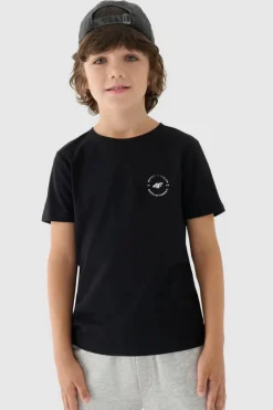 T-Shirty Dziecięce|Odzież 4F>4F Gładki Bawełniany T-shirt Chłopięcy Regular JWAW24TTSHM1859-20S Czarny