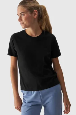 New Gładki T-Shirt Damski Regular WAW24TTSHF1650-20S Czarny Damskie T-Shirty Damskie|Odzież 4F