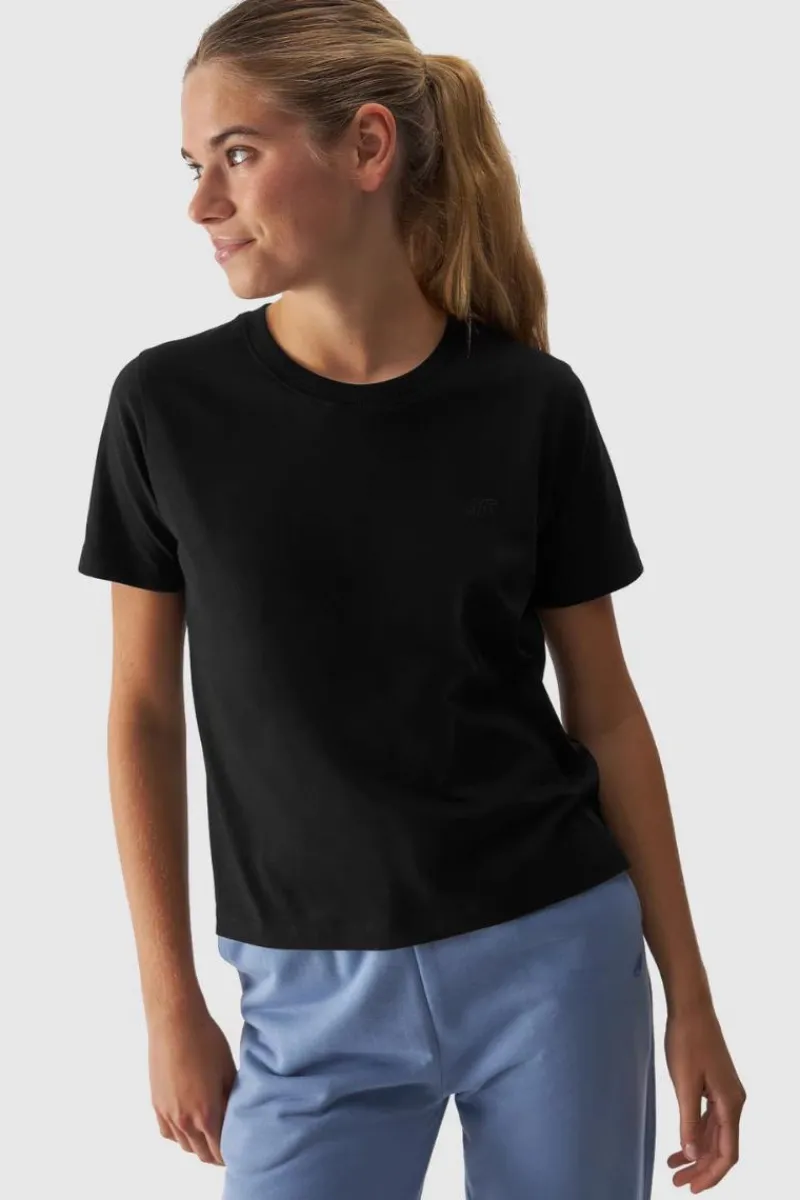 New Gładki T-Shirt Damski Regular WAW24TTSHF1650-20S Czarny Damskie T-Shirty Damskie|Odzież 4F