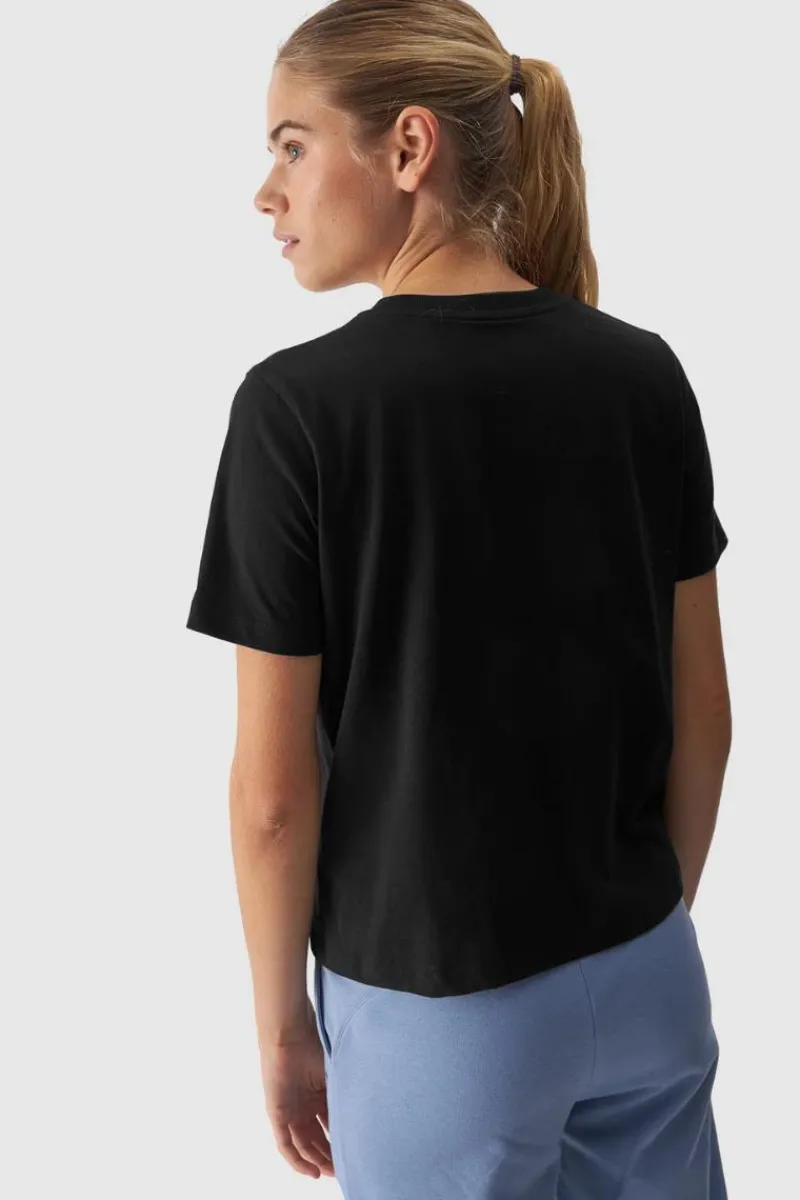 New Gładki T-Shirt Damski Regular WAW24TTSHF1650-20S Czarny Damskie T-Shirty Damskie|Odzież 4F