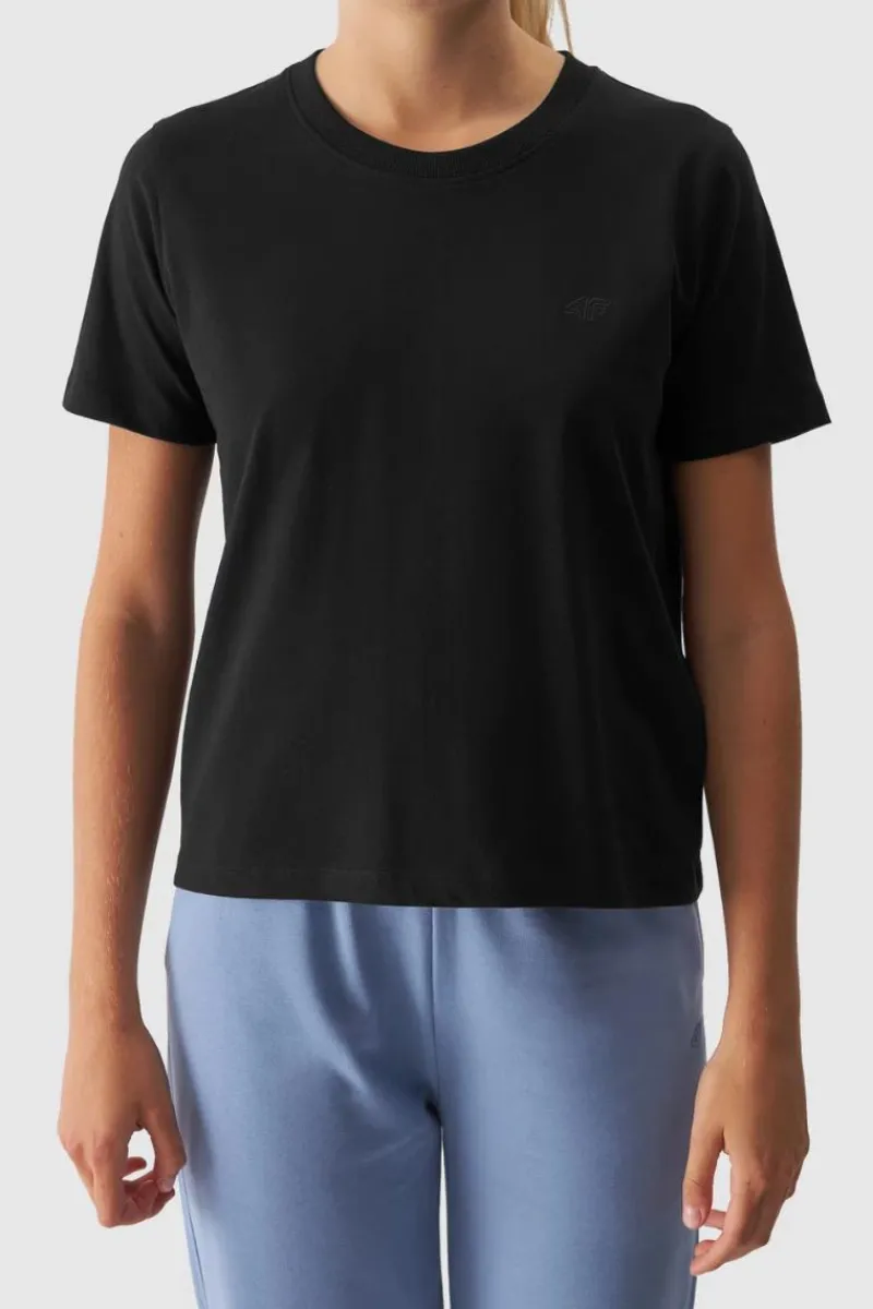 New Gładki T-Shirt Damski Regular WAW24TTSHF1650-20S Czarny Damskie T-Shirty Damskie|Odzież 4F