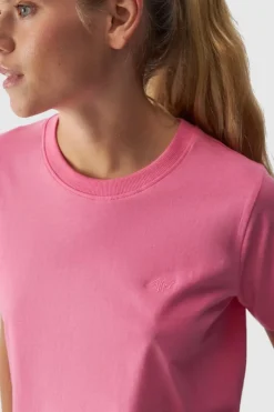 T-Shirty Damskie|Odzież 4F>4F Gładki T-Shirt Damski Regular WAW24TTSHF1650-54S Różowy