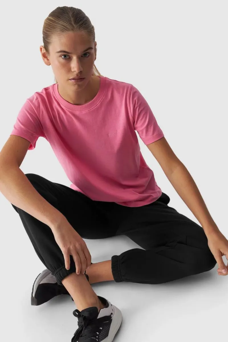 T-Shirty Damskie|Odzież 4F>4F Gładki T-Shirt Damski Regular WAW24TTSHF1650-54S Różowy