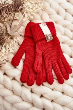 Outlet Aura.via Gładkie Rękawiczki Damskie Dotykowe Czerwone