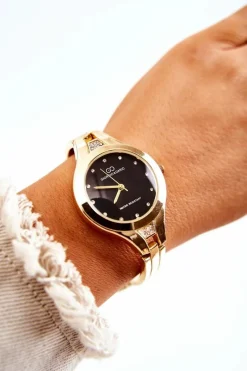 New Giorgio&Dario Giorgio & Dario Złoty Damski Zegarek Na Bransolecie Z Czarną Tarczą Pisento