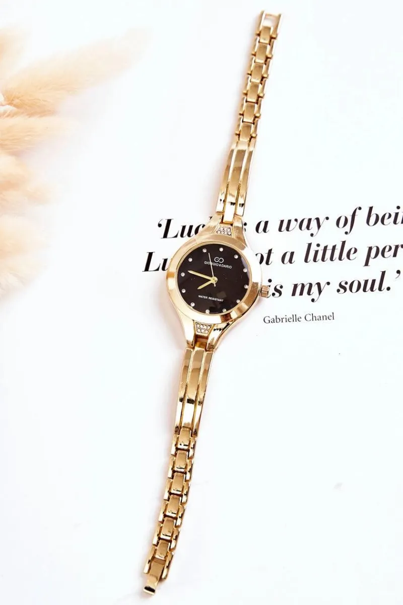 New Giorgio&Dario Giorgio & Dario Złoty Damski Zegarek Na Bransolecie Z Czarną Tarczą Pisento