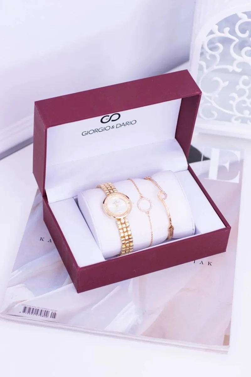 Outlet Giorgio Dario Zestaw Złoty Damski Zegarek Dwie Złote Bransolety Zegarki