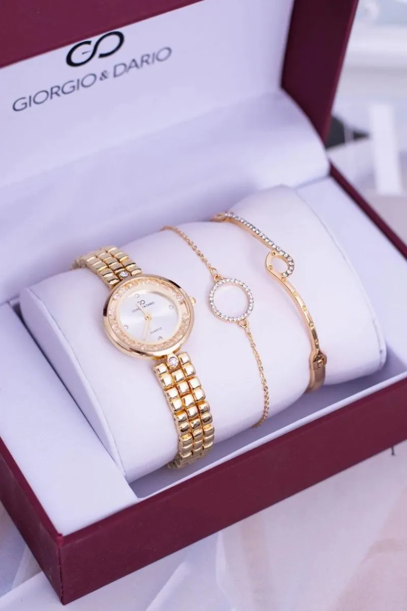 Outlet Giorgio Dario Zestaw Złoty Damski Zegarek Dwie Złote Bransolety Zegarki