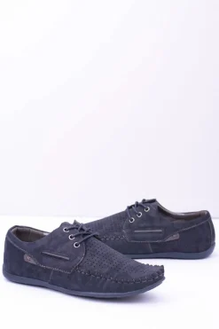 Mokasyny Sznurowane>Boto Granatowe Dziurkowane Mokasyny Męskie Emire