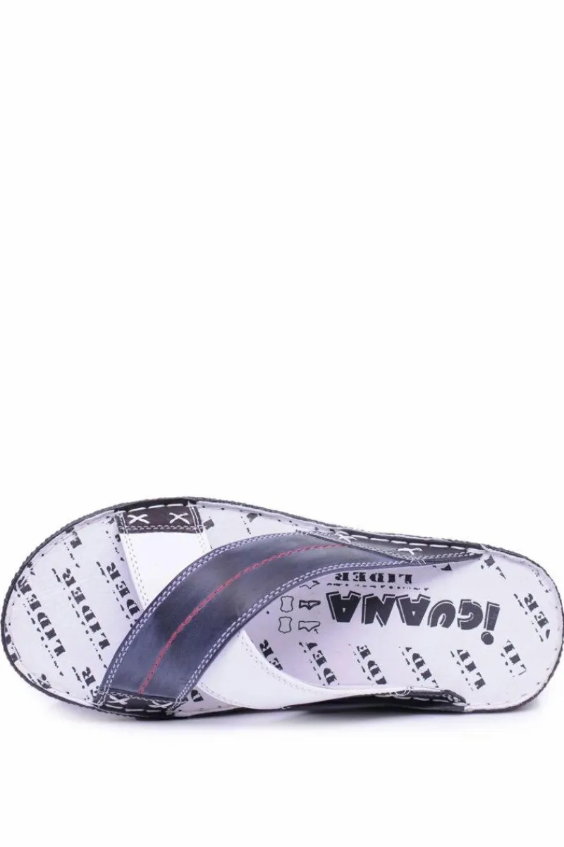 Klapki Męskie Klasyczne>Boto Granatowe Lekkie Skórzane Męskie Klapki Okay