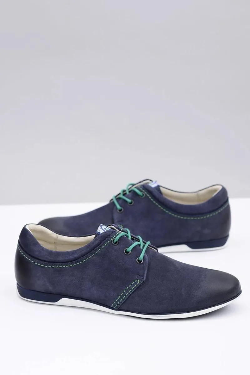 Sale Boto Granatowe Męskie Skórzane Półbuty Dimonde