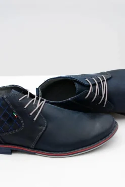 Półbuty Casual></noscript>Boto Granatowe Męskie Skórzane Półbuty Graziano